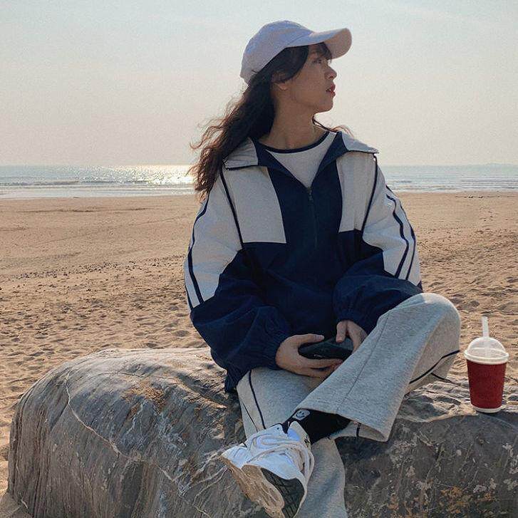 青蔷薇韩版宽松连帽休闲外套2021年新款女盐甜学院风春季短款上衣