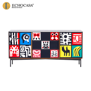极简设计师款 Echocasa意式 轻奢高级感餐边柜茶水柜复古实木玄关柜