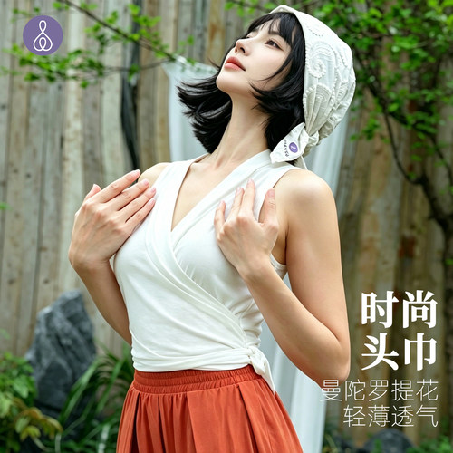 瑜伽头巾棉绣花透气吸汗运动发带
