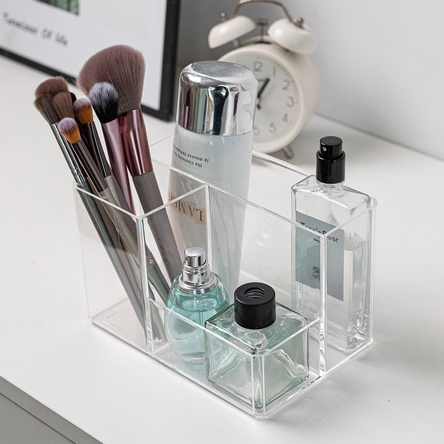 轻奢桌面收纳盒化妆品眉笔刷子整理盒高颜值家用学生宿舍透明笔筒,收纳整理,桌面收纳盒,淘宝优惠券,粉丝福利购,淘宝优惠卷
