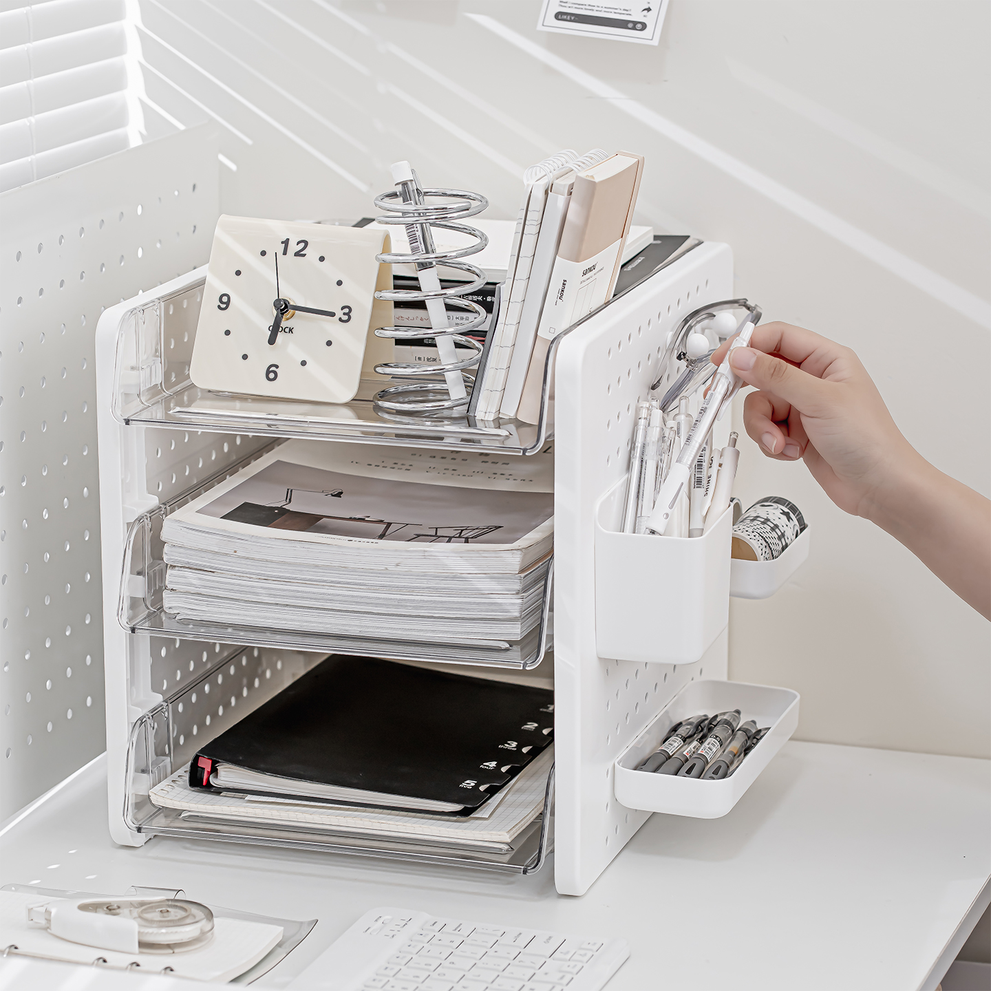 洞洞板文件架含笔筒挂钩配件