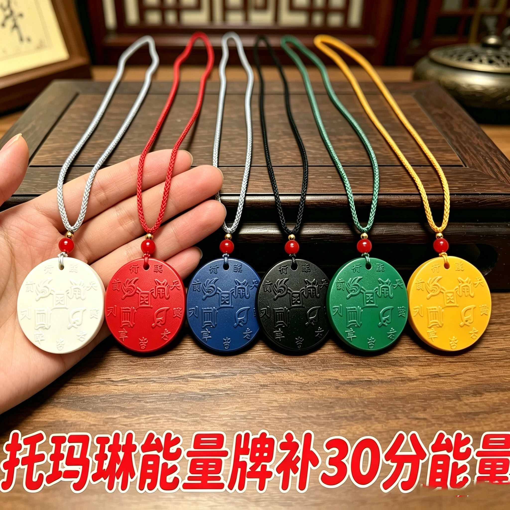 托玛琳能量牌补30分圆形补五行吊坠项链甲木壬水金木五行能量牌
