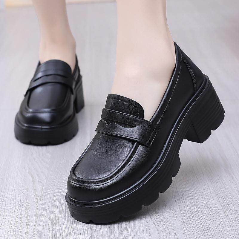 女鞋2025春季新款厚底乐福鞋高跟皮鞋一脚蹬粗跟单鞋女士工作鞋子,女鞋,乐福鞋（豆豆鞋）,淘宝优惠券,粉丝福利购,淘宝优惠卷
