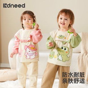 儿童罩衣防水防脏幼儿园秋冬宝宝吃饭围兜婴儿辅食灯芯绒反穿衣