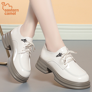 东方骆驼EASTERNCAMEL乐福鞋粗跟厚底圆头舒适单鞋系带小皮鞋