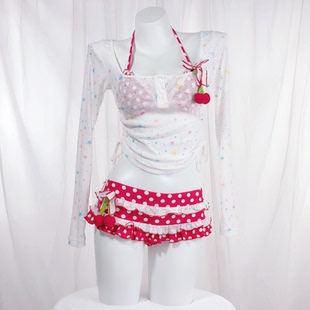 搭配小樱桃泳衣比基尼罩衫 甜美收腰 8157 印花抽绳收腰 小亚哥