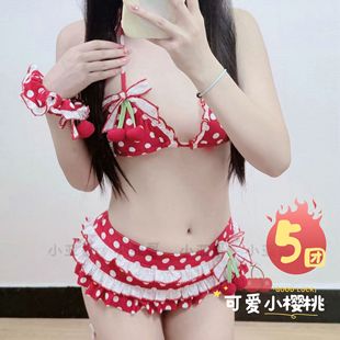 【高品质 全款现货】 小樱桃比基尼泳衣女甜美少女温泉度假 8152