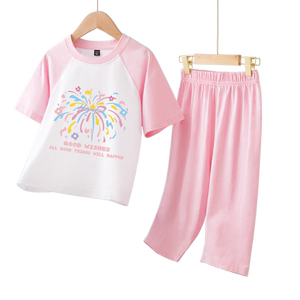 班尼路童装女童睡衣2024新款夏儿童夏季纯棉套装女孩短袖家居服PC
