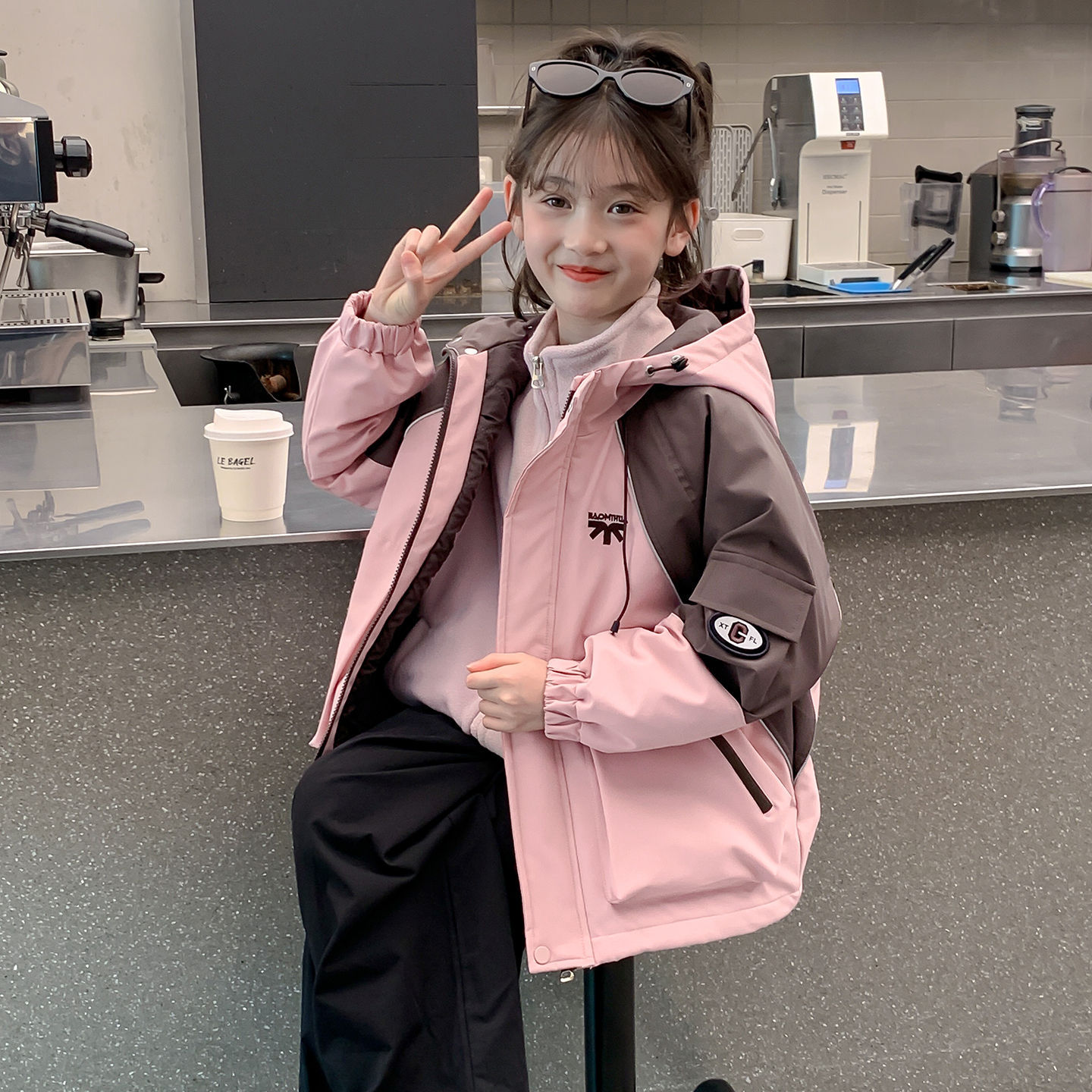 女童秋冬外套三合一加厚儿童冲锋衣2025新款女孩冬装可拆卸