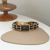 小香风礼盒手链手表女简约气质轻奢小众方形编织表带复古精致女表