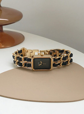 小香风礼盒手链手表女简约气质轻奢小众方形编织表带复古精致女表