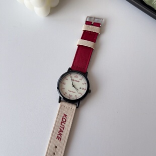 高颜值男款女款手表初高中学生夜光日历撞色帆布带只看时间石英表