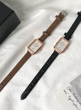 法式复古方形手表女款学生ins小众设计简约气质皮带防水石英女表
