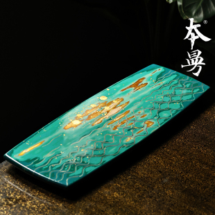 本曼流金青澜大漆茶盘干泡台中式髹漆手作茶室茶席茶台福州漆器