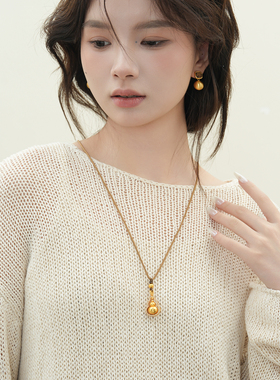转运葫芦新中式锆石沙金项链女吊坠新款轻奢高级感气质长款毛衣链