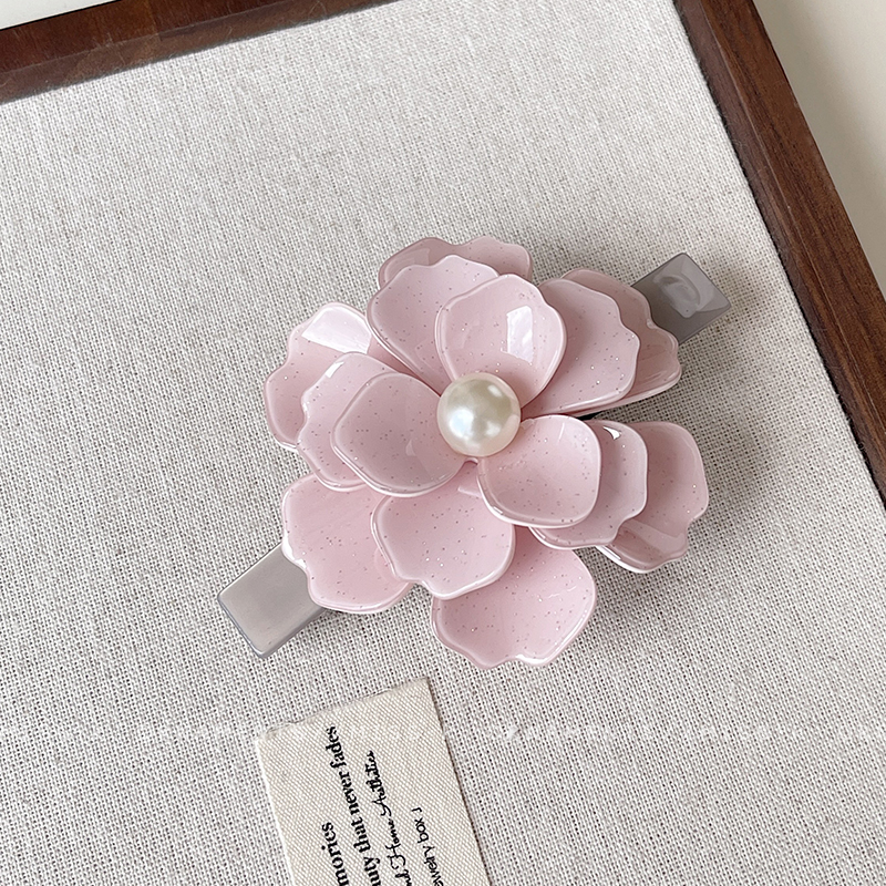 粉色立体花朵醋酸弹簧夹发夹