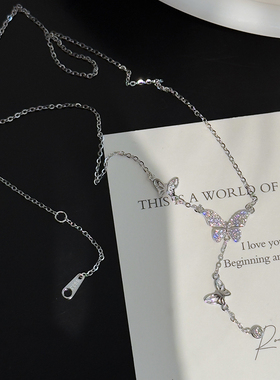 锆石蝴蝶吊坠S925纯银项链