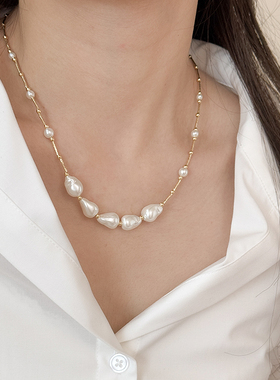 轻奢气质18K金S家珍珠串珠项链