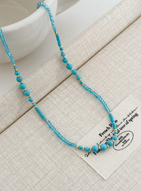 气质百搭绿松石串珠水晶项链女2025新款高级感轻奢毛衣颈链锁骨链