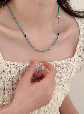 绿松石串珠珍珠彩色天然石项链