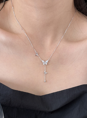 百搭锆石蝴蝶吊坠S925纯银