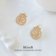 老钱风新中式 锆石纹样圆形耳钉女2026新款 高级感轻奢气质耳环耳饰