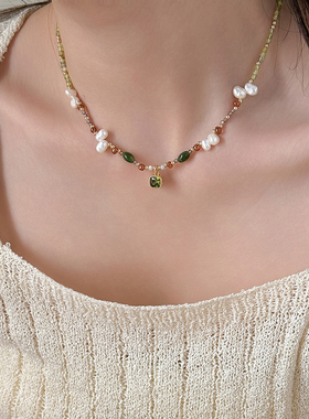 时尚百搭天然珍珠水晶串珠项链