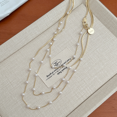 满天星施家珍珠双层叠戴长款项链