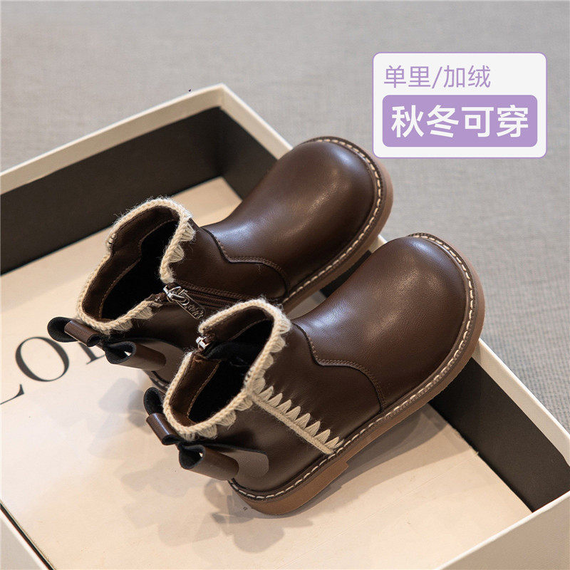 真皮女童靴子秋冬宝宝短靴女孩
