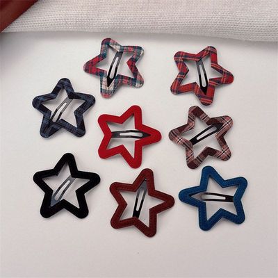 复古牛仔格纹星星BB夹发卡韩系