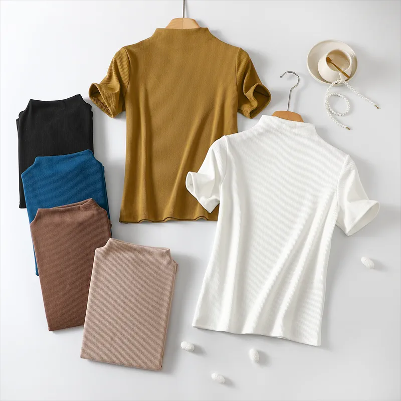 螺纹德绒半高领打底衫女秋