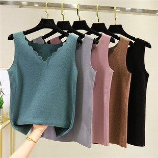 德绒花瓣领保暖背心女秋冬新款 双面绒上衣 内穿百搭加绒吊带打底衫