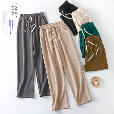 运动裤女2023韩版新款春秋黑色显瘦卫裤宽松垂感直筒休闲阔腿裤子
