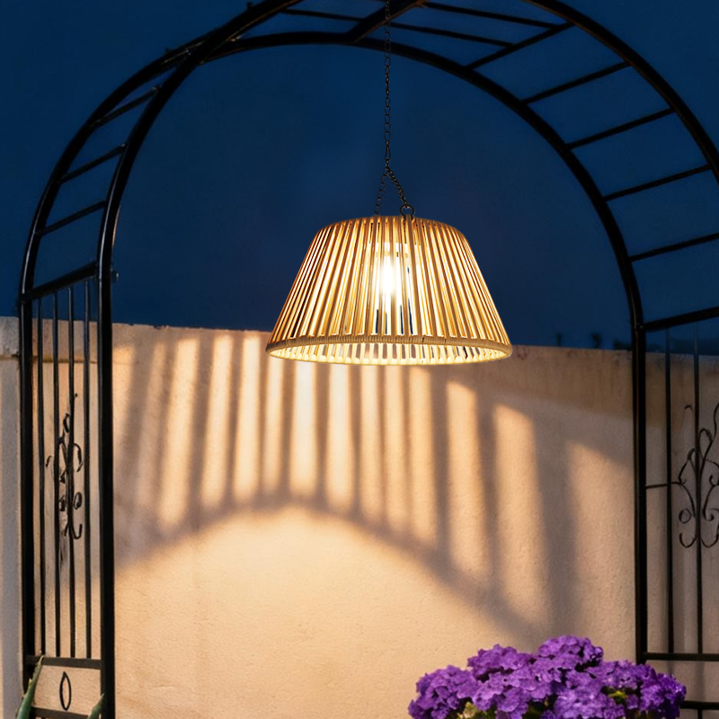太阳能藤编户外高亮照明吊灯防水