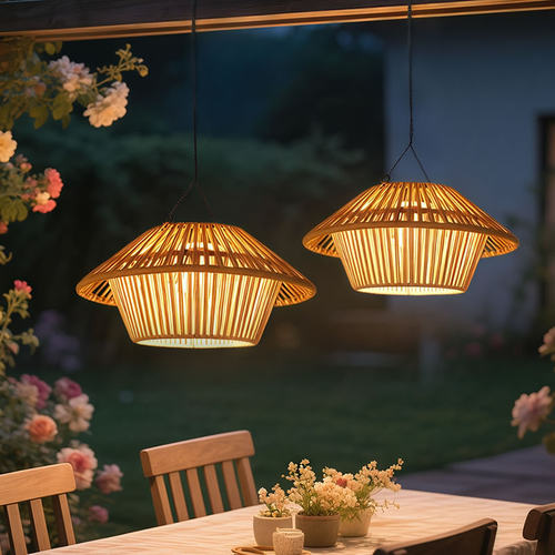 太阳能一体吊灯户外庭院挂树灯民宿别墅屋檐大门口藤编中式氛围