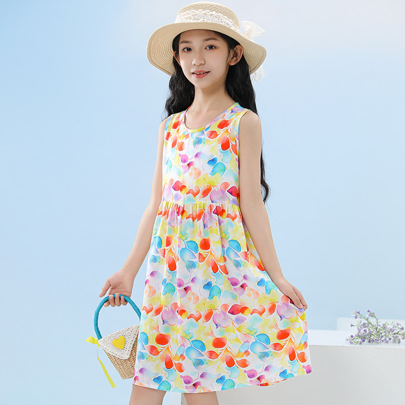 夏装女童小清新连衣裙棉绸夏季洋气吊带裙儿童女孩裙子碎花裙童装