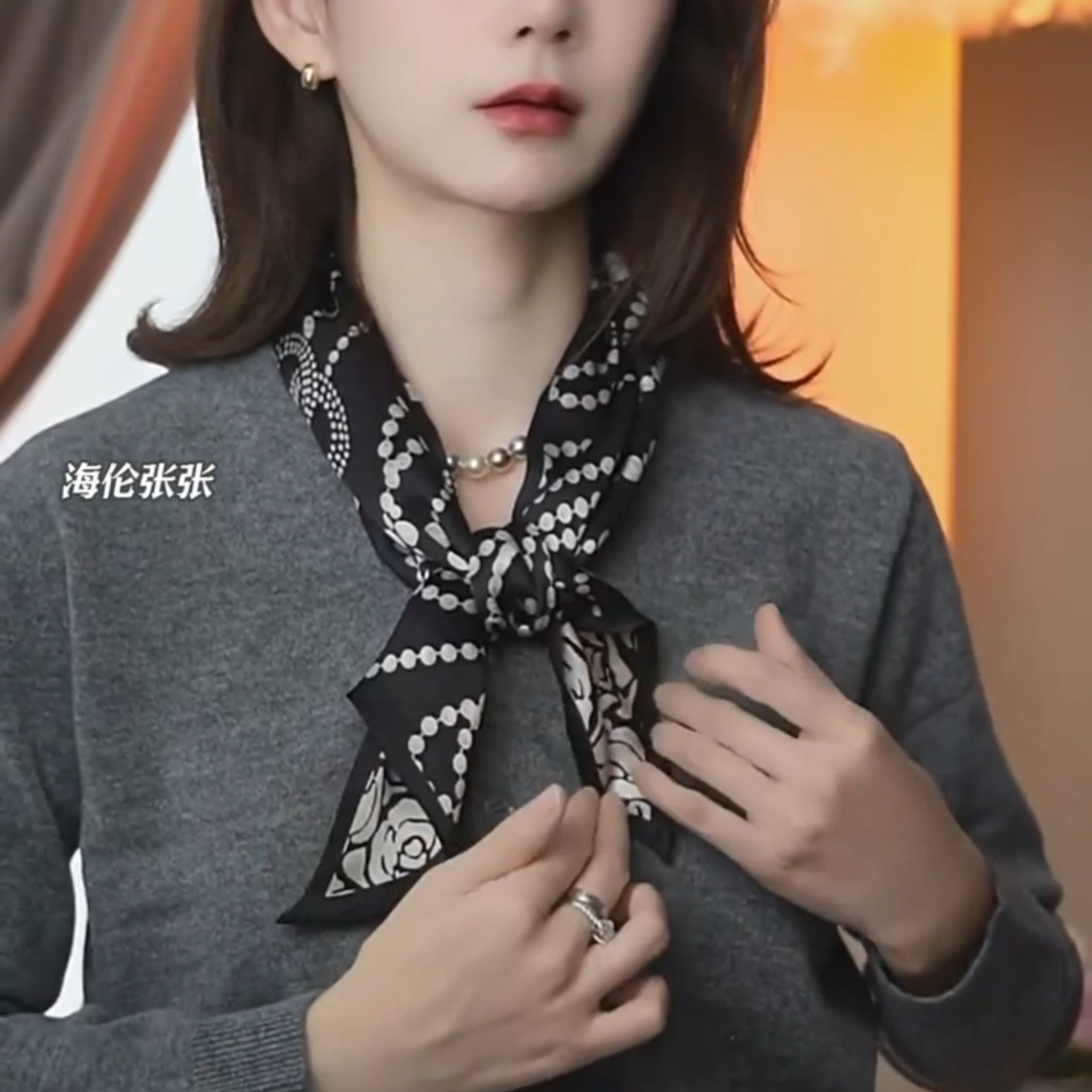 印花丝巾长条系脖围巾百搭气质多功能飘带衬衫领巾女款爆款2025