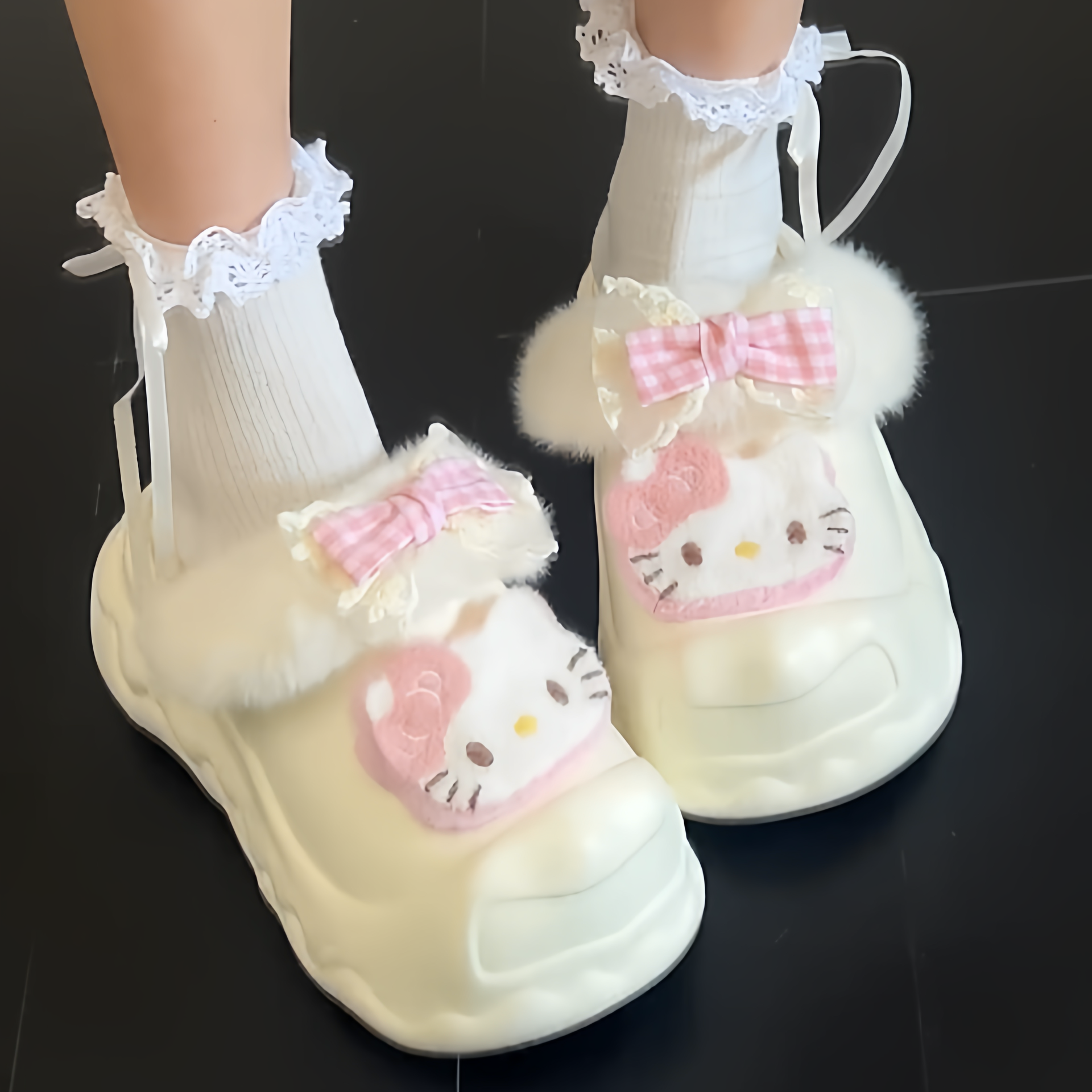 外穿棉拖鞋女冬季厚底增高可拆卸毛毛鞋包头卡通少女心2025新款