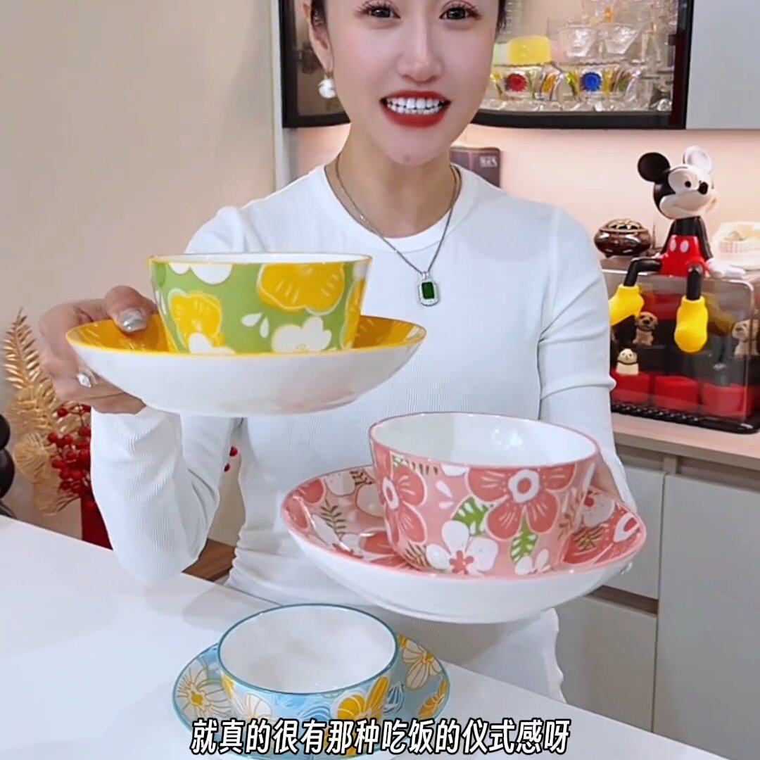 家用防烫瓷质餐具高颜值流行款雪花刨冰淇淋甜品凉粉盘碗碟套装