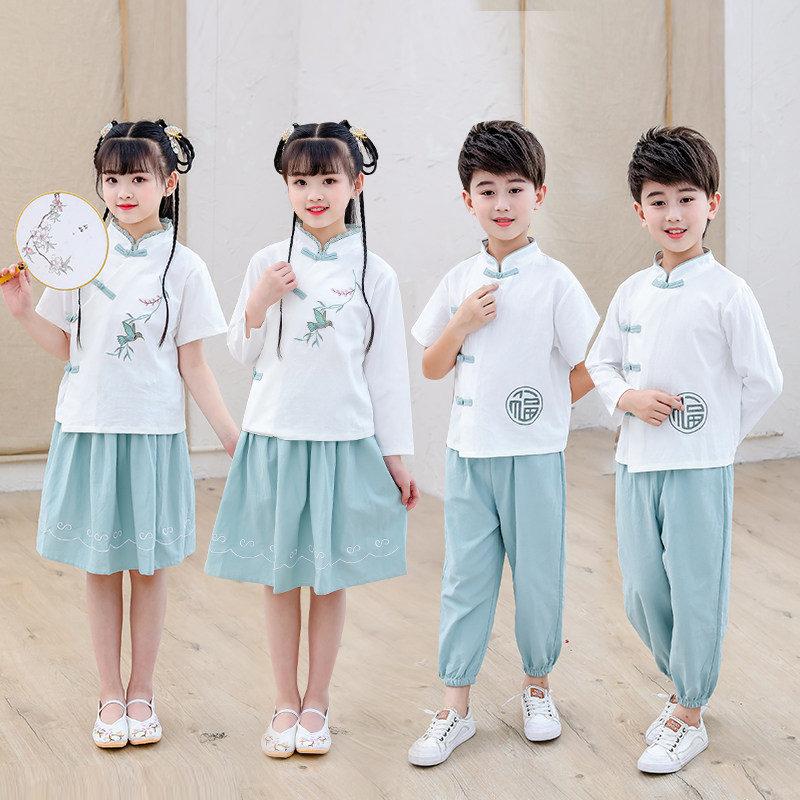 儿童五四青年服中国风中山装唐装民国古装男女童演出合唱学生服
