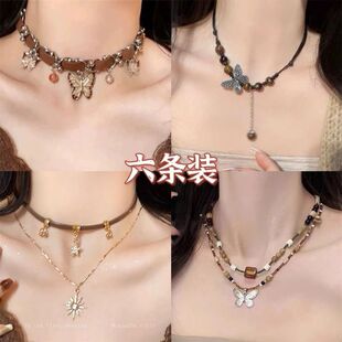 美拉德蝴蝶颈链女高级复古皮革项链choker甜酷辣妹个性百搭锁骨链
