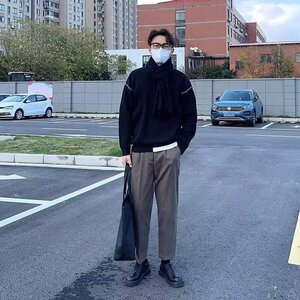 休闲ing宽松简约毛衣男女潮流情侣装圆领套头针织衫秋冬M21P55图片