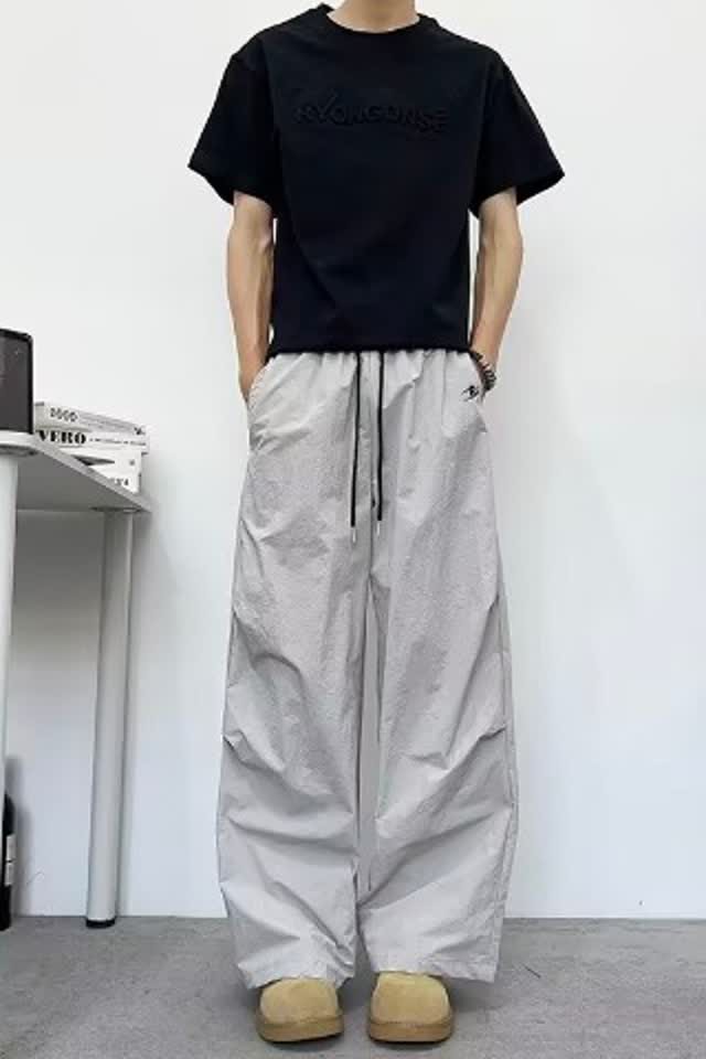 时尚慵懒美式轻薄阔腿运动裤男女夏季无品牌流行ins潮流K8041P45图片