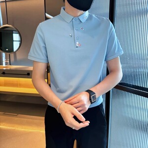 夏季POLO衫男短袖薄款休闲刺绣男生T恤痞帅有领中袖体恤T803P33图片