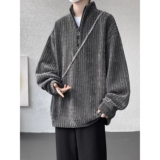 斑马纹半拉炼卫衣男秋冬潮流痞帅大码宽松套头上衣W308P45，男装卫衣，星座1013-3