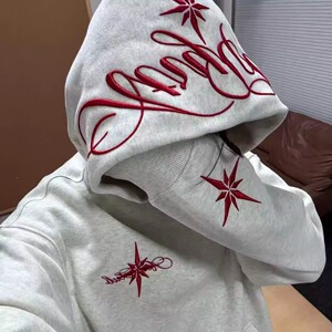 高街北极星星字母刺绣连帽卫衣男秋冬季重磅纯棉帽衫上衣W314P45图片