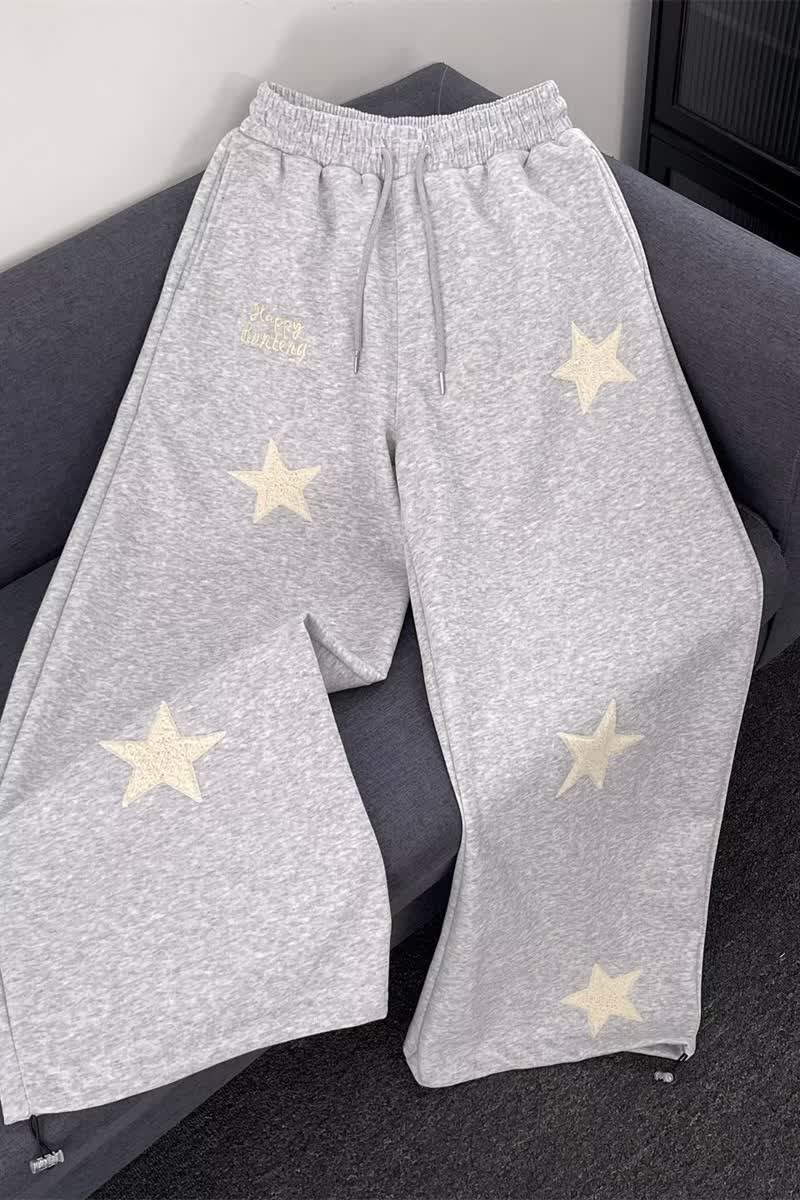 秋冬星星印花休闲裤女美式复古高街设计感百搭直筒阔腿裤K8085P55,女装休闲裤,星座1013-3