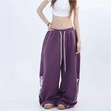 潮美式高街拼接休闲工装裤女春秋款高腰宽松阔腿拖地裤K8074P55，女装休闲裤，星座1013-3