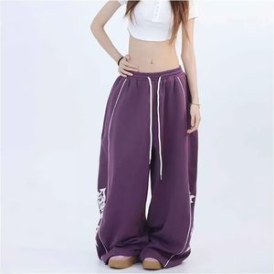 潮美式高街拼接休闲工装裤女春秋款高腰宽松阔腿拖地裤K8074P55，女装休闲裤，星座1013-3