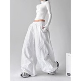 冰丝速干阔腿裤女夏季胖mm高腰抽绳休闲裤显瘦运动工装裤K8102P48，女装休闲裤，星座1013-3